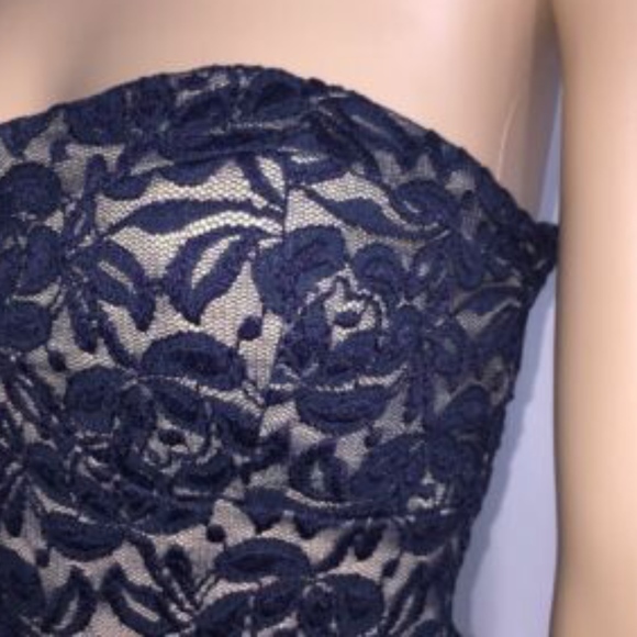 Strapless Navy Blue Lace Dress Medium - Picture 3 of 6